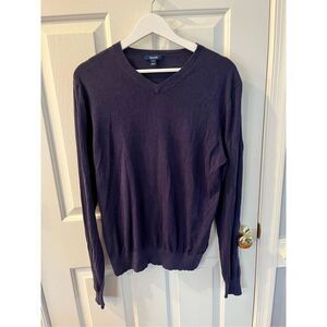 Faconnable Navy Silk Blend V-Neck Sweater sz L